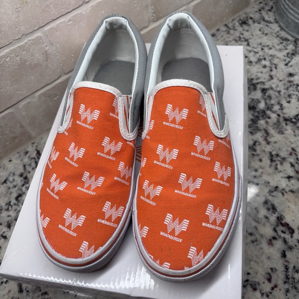 Whataburger Logo Canvas Slip‎ On Shoes Canvas Sneakers Women's Size 5